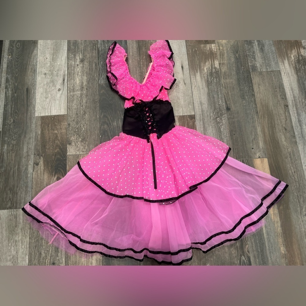 Art Stone Costume Dance wear Pink Black White Dots Leotard Child Large Vintage